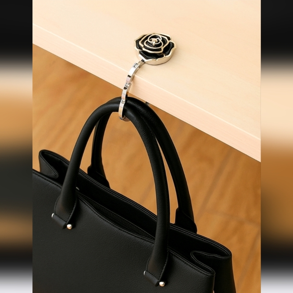 Rose Purse Hook - Black and Gold - Picture 3 of 4